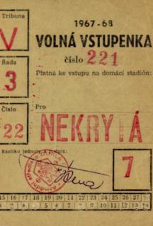 Volná vstupenka vstupenka, Armádní středisko Dukla, 1967-68
