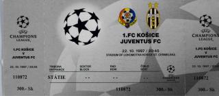 Vstupenka , 1. FC Košice, vs. Juventus FC, UEFA, CHL, 1997