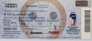 Vstupenka 2015, Prague,  IIHF Ice Hockey, WCH, Quaterfinal 3, No 59