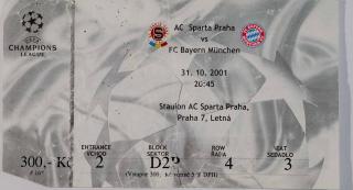 Vstupenka  AC Sparta v. Bayern Munchen, CHL, 2001 II