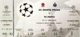 Vstupenka  AC Sparta v. FC Porto, UEFA CHL, 1999, 2