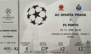Vstupenka  AC Sparta v. FC Porto, UEFA CHL, 1999