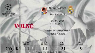Vstupenka  AC Sparta v. Real Madrid CF, UEFA CHL, 2001 (2)