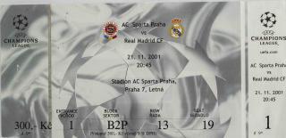Vstupenka  AC Sparta v. Real Madrid CF, UEFA CHL, 2001