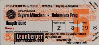 Vstupenka, Bayern Munchen v. Bohemians Prag, 1979/80
