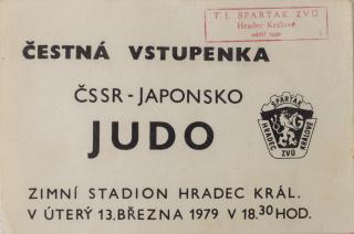 Vstupenka  čestná, ČSSR - Japonsko, JUDO, 1979