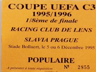 Vstupenka Coupe UEFA, Racing club de Lance v. Slavia Prague, 1995 II