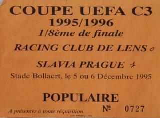 Vstupenka Coupe UEFA, Racing club de Lance v. Slavia Prague, 1995
