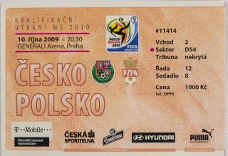 Vstupenka ČR v. Polsko, 2009 (QWM 2010), utržená