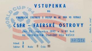 Vstupenka ČSFR v. Faerské ostrovy, 1992 (MS 94)