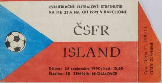 Vstupenka ČSFR v. Island, QOG 1992, Michalovce, 1990