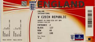 Vstupenka  England v. Czech Republic, 2008