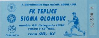 Vstupenka FK Teplice v.  SK Sigma Olomouc, 1998