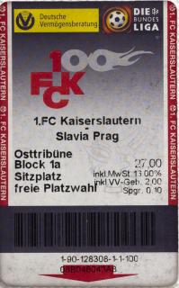 Vstupenka fotbal  1.FC Kaiserslautern v. Slavia Prag, UEFA, 2001