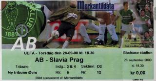 Vstupenka fotbal  AB v. Slavia Prag, UEFA, 2000