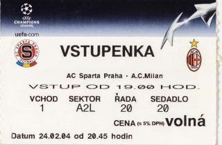 Vstupenka fotbal, AC Sparta Praha v. AC Milan, 2004