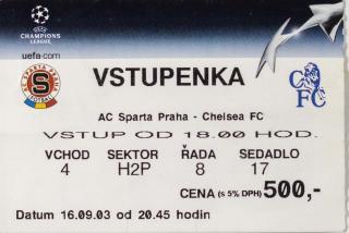 Vstupenka fotbal, AC Sparta Praha v. Chelsea FC, 2003