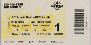 Vstupenka fotbal, AC Sparta Praha v. PEC Zwolle, 2014, VIP