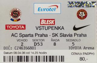 Vstupenka fotbal, AC Sparta Praha v. SK Slavia Praha, 2006