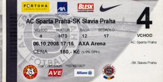 Vstupenka fotbal, AC Sparta Praha v. SK Slavia Praha, 2008