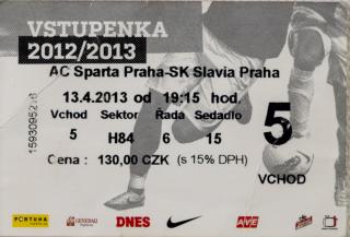 Vstupenka fotbal, AC Sparta Praha v. SK Slavia Praha, 2013