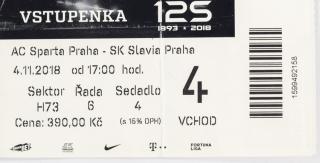 Vstupenka fotbal  AC Sparta Praha v SK Slavia Praha, 2018