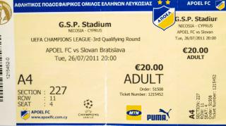 Vstupenka fotbal, Apoel FC v. Slovan Bratislava, UEFA 2011