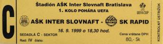 Vstupenka fotbal, AŠK Slovan Bratislava v. SK Rapid, 1999