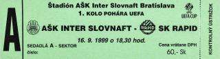 Vstupenka fotbal, AŠK Slovan Bratislava v. SK Rapid, 1999, A