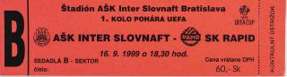 Vstupenka fotbal, AŠK Slovan Bratislava v. SK Rapid, 1999, B