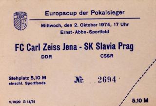 Vstupenka fotbal Carl Zeiss Jena - SK Slavia Prag