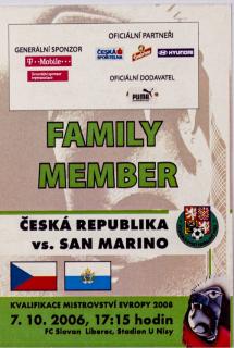 Vstupenka fotbal  Česká rep. v. San Marino, Q ME, 2006, Family Member