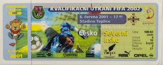 Vstupenka fotbal, Česká republika v. Irsko, 2001