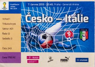 Vstupenka fotbal , Česká republika v. Itálie, Kval. MS, 2013