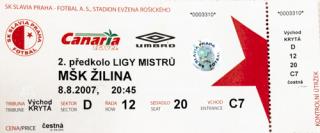 Vstupenka fotbal  čestná SK Slavia Praha vs. MŠK Žilina, 2007