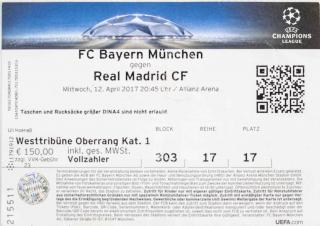 Vstupenka fotbal, CHL, FC Bayern Munchen v. Real Madrid CF, 2017