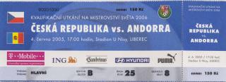 Vstupenka fotbal, ČR v. Andora, Q2006, 2005 - modrá