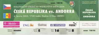 Vstupenka fotbal, ČR v. Andora, Q2006, 2005 - zelená