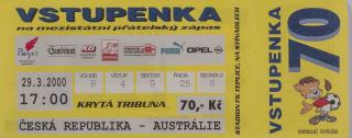 Vstupenka fotbal, ČR v. Austrálie, 2000