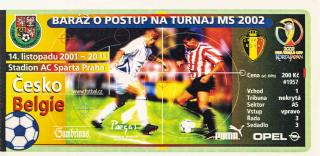 Vstupenka fotbal , ČR v. Belgie, 2001