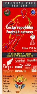 Vstupenka fotbal, ČR v. Faerské ostrovy, QE2000, 1999