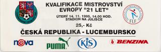 Vstupenka fotbal, ČR v. Lucembursko, QU21, 1995