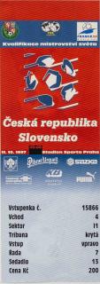Vstupenka fotbal, ČR v. Slovensko, Q1998, 1997