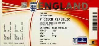 Vstupenka fotbal, England v. Czech Republic, 2008