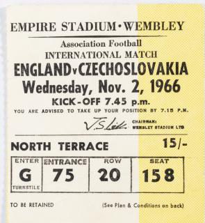 Vstupenka fotbal England vs. Czechoslovakia, Wembley,1966