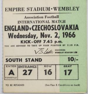 Vstupenka fotbal England vs. Czechoslovakia, Wembley,1966 II