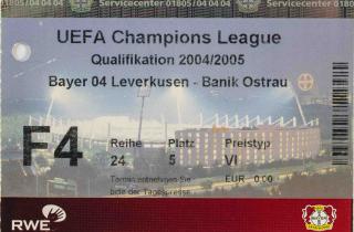 Vstupenka fotbal , EUFA CHL, Bayer 04 Levercusen v. Banik Ostrau, 2004