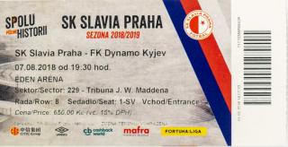 Vstupenka fotbal , EUFA, SK Slavia Praha v. FK Dynamo Kyjev, 2018