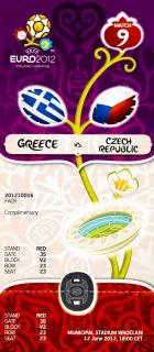 Vstupenka fotbal , Euro 2012, Greece v. Czech republic, match 9