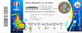 Vstupenka fotbal , Euro 2016, Croatia v. Czech republic, Saint Etienne, 2016